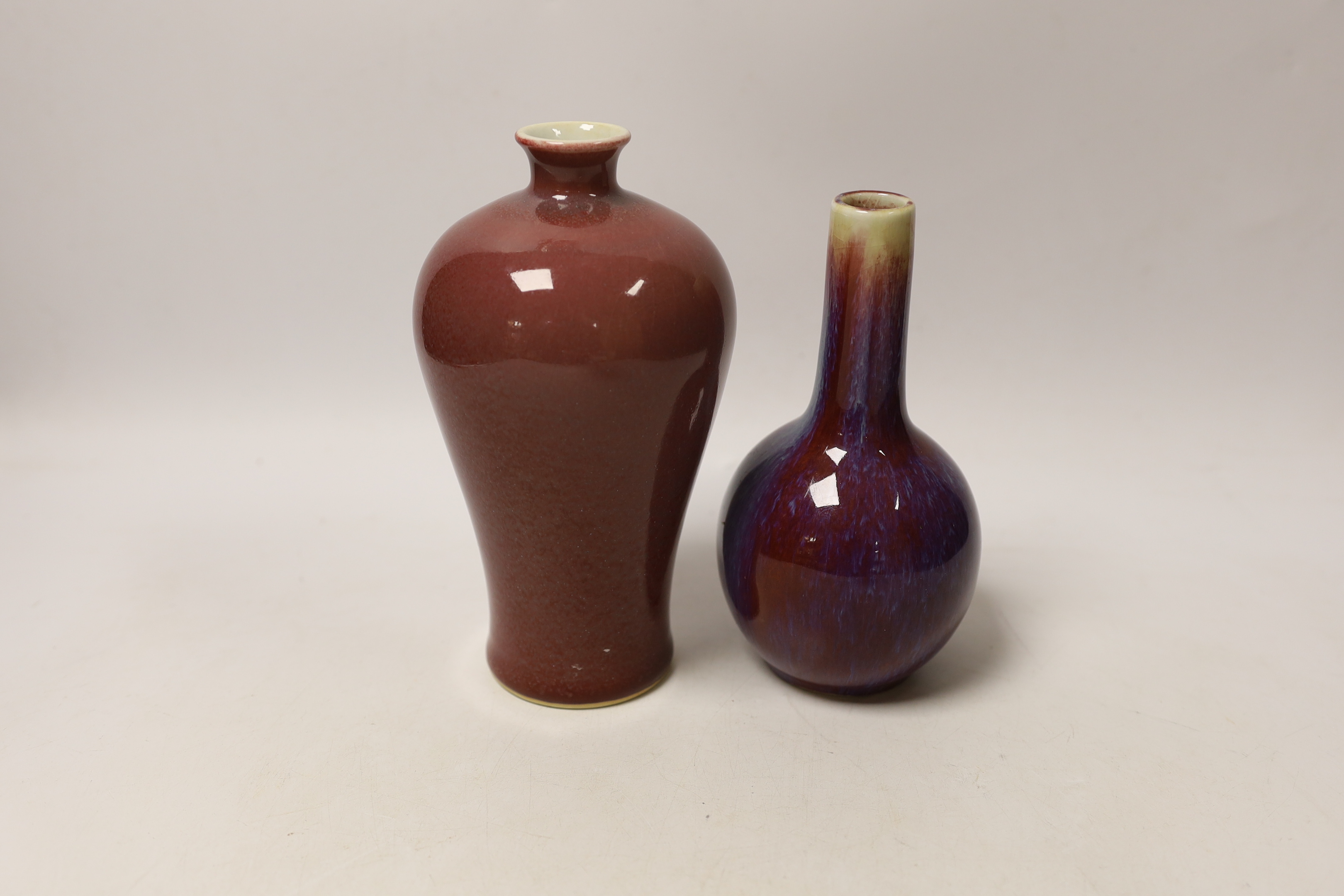 Two Chinese flambe glazed vases, tallest 18cm